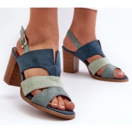  women`s sandals made of eco-friendly suede with high heels, blue qutima