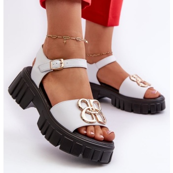 women`s leather sandals with gold trim σε προσφορά
