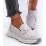  women`s leather loafers on platform light grey s.barski