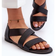  leather sandals with hem, black puglia