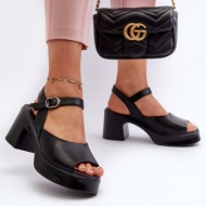  women`s leather sandals with high heels vinceza black