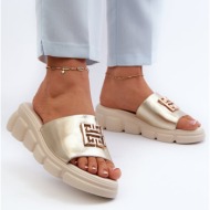  women`s leather slippers with gold trim on vinceza gold wedges