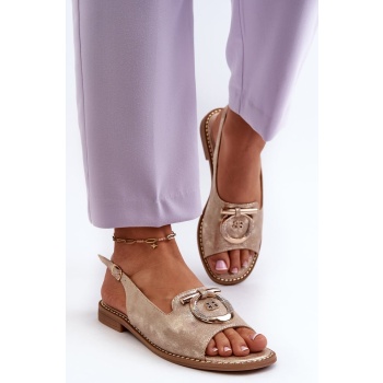 elegant women`s sandals with gold trim