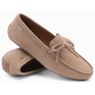  ombre men`s leather moccasin shoes with thong and driver sole - beige
