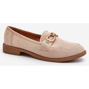 suede women`s flat loafers beige misal σε προσφορά