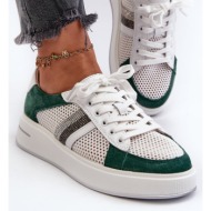  women`s d&a leather sneakers - green-white