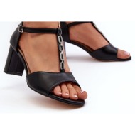  women`s high-heeled sandals with decorative strap, eco leather, black triavera