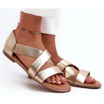 leather sandals with drawstring, gold σε προσφορά