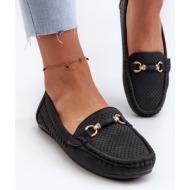  women`s openwork loafers with embellishments, black kaydance