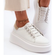  women`s leather sneakers on a solid platform, white s.barski