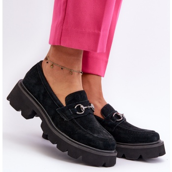 women`s chunky suede loafers black σε προσφορά