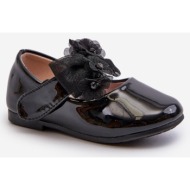  patent leather children`s ballerinas with velcro and bow, black olessa