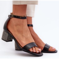  women`s sandals made of eco leather with embellished high heels, black wiatalia