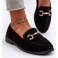  women`s flat-heeled loafers with embellishments, black aviole