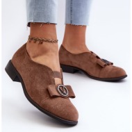  women`s low-heeled eco-friendly suede shoes with embellishments, brown hadiena