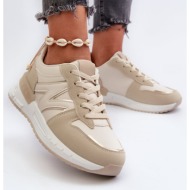  beige women`s sneakers made of kaimans eco leather