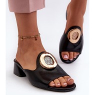  elegant women`s low-heeled slippers with gold trim black uzimila