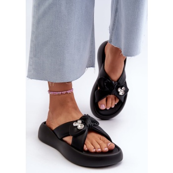 women`s leather platform slippers black σε προσφορά