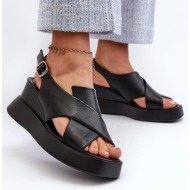  women`s eco-leather platform sandals with wedges, black vaiara