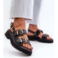  women`s sandals with buckles eco leather black konanttia