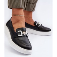  women`s leather loafers with platform, black, s.barski