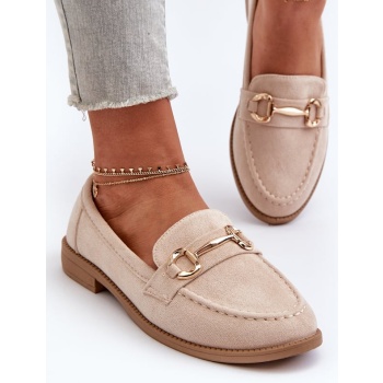 women`s flat-heeled loafers with beige