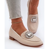  women`s flat-heeled loafers with brooch beige d&a