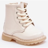  children`s patent leather ankle boots with zipper, beige tibbie