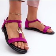  women`s flat sandals with gold trim vinceza fuchsia
