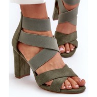  women`s high-heeled sandals with straps, green obissa