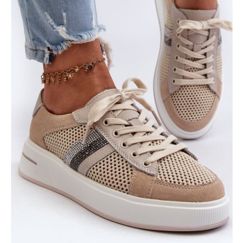 women`s leather sneakers d&a beige σε προσφορά