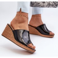  women`s patent wedge slippers sergio leone black