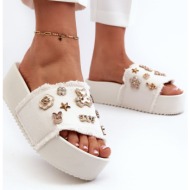  women`s platform slippers with pins, white zranesia