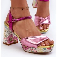  women`s floral high heeled sandals d&a pink