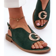  elegant women`s sandals with embellishments, eco suede s.barski green