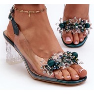  transparent high-heeled sandals with embellishments, green d&a