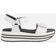  black and white women`s leather sandals on geox kency platform - women