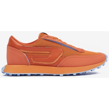 orange men`s sneakers with leather