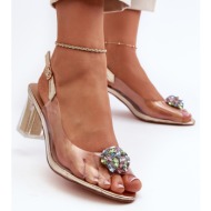  transparent high-heeled sandals with gold d&a embellishment