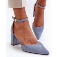  high-heeled pumps with pointed toe, eco suede, blue halene