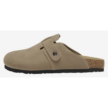 brown women`s slippers in suede finish
