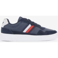  tommy hilfiger light cupsole mix stripes men`s dark blue leather sneakers