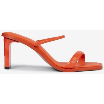 orange women`s leather heeled sandals