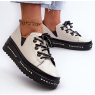  women`s lace-up platform shoes, natural leather s.barski beige