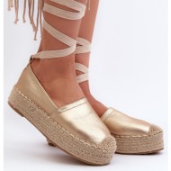  women`s platform-tied espadrilles with knitted gold tailesse