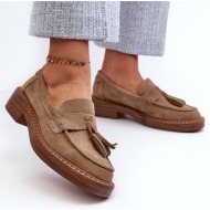  women`s suede loafers with fringes d&a brown