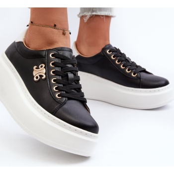 women`s leather platform sneakers black σε προσφορά