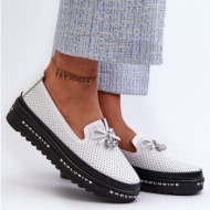  women`s leather loafers on the s.barski platform white