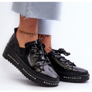  women`s lace-up platform shoes, natural leather s.barski black