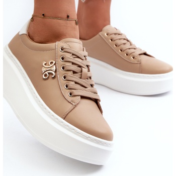 women`s leather platform sneakers brown σε προσφορά